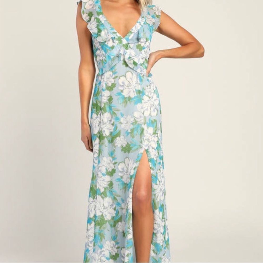 Lulus spring floral ruffled maxi dress large NWT
